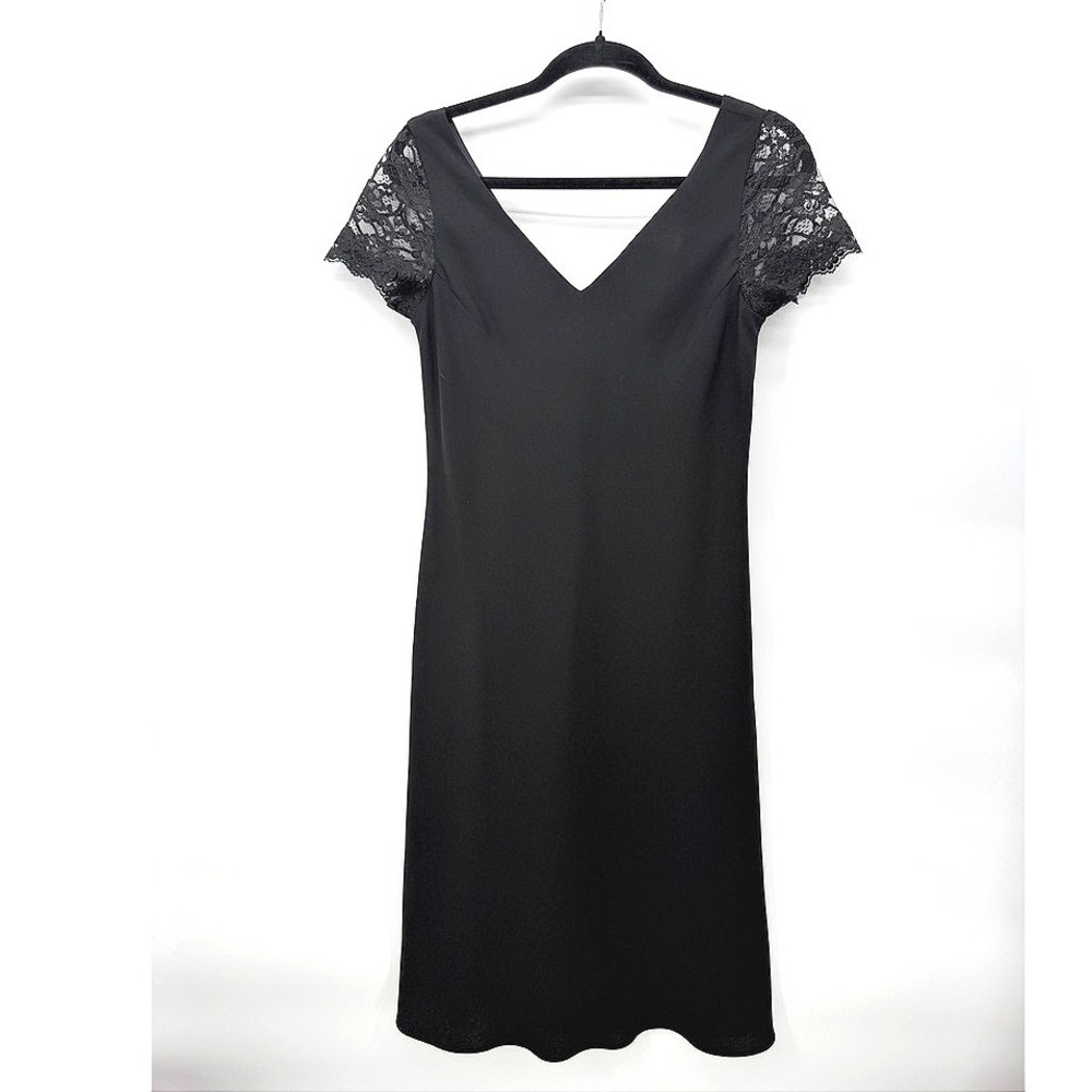 Jones New York Dress Black Lace Sleeve V-Neck‎ Cocktail Classy Chic Size 8